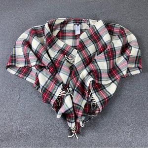 MAJE Wool Blend Tartan Plaid Print Pattern Fringe Open Front Cape Poncho Sweater